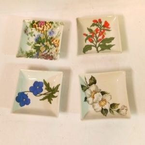 4 Pc PorcElaine De Paris France Trays Botanical Mini Herbier Decor Porcelain 3"